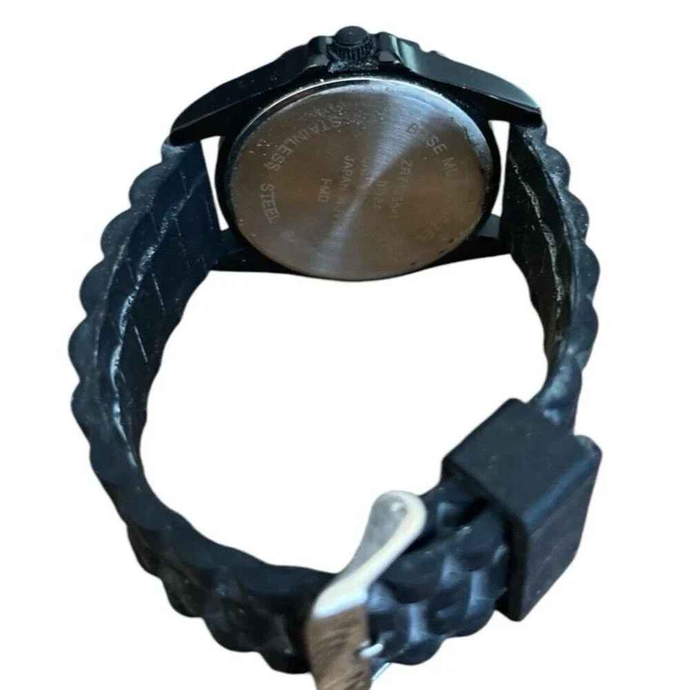 Folio Men's Watch Black Buckle Rubber Band Analog Blue Face 9